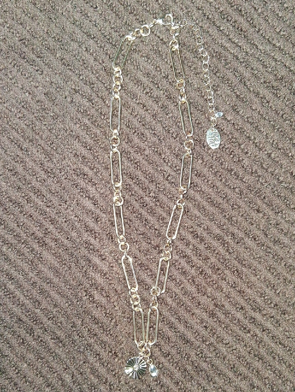 Time and Tru Gold-Tone Paperclip Necklace with Sunburst and Crystal Drop
